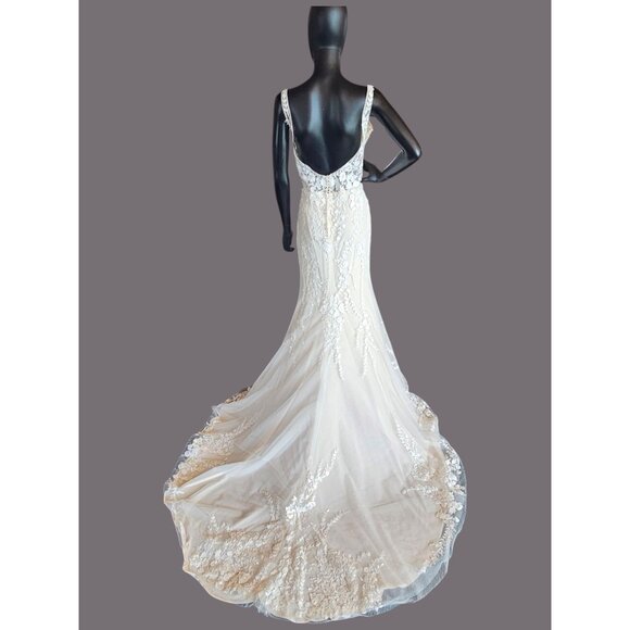 Blush Illusion Bodice Fit and Flare Scoop Back Wedding Gown - Stella Couture - Picture 8 of 10